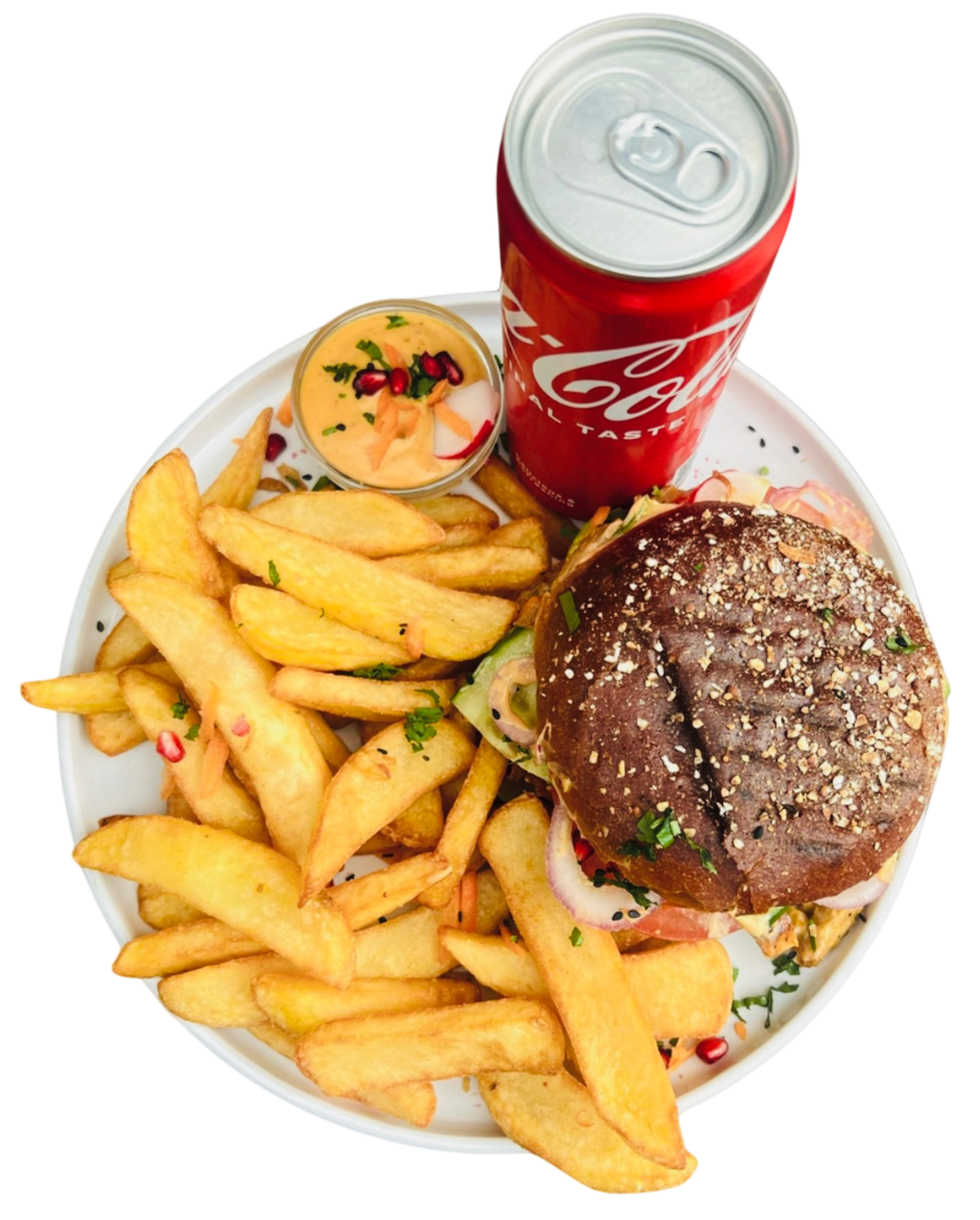 Cheesy Vegan Burger Menü